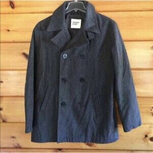 Old Navy Men Lined Large Wool Blend Grey Jacket PeaCoat